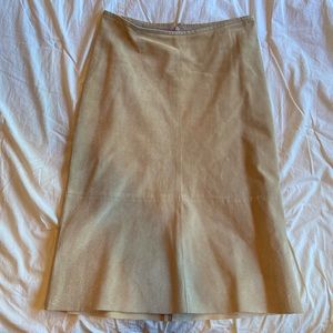 Below the knee genuine leather suede tan skirt